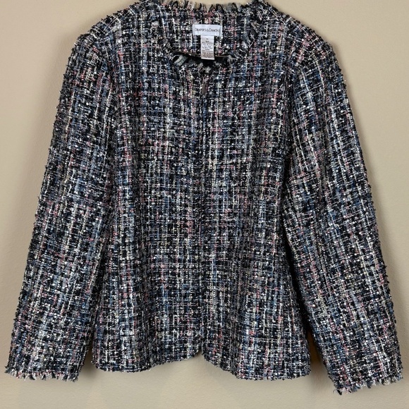 Draper’s & Damon’s Black/White/Blue/Pink & Silver Sequin Accent Jacket; Size XL - Picture 1 of 12